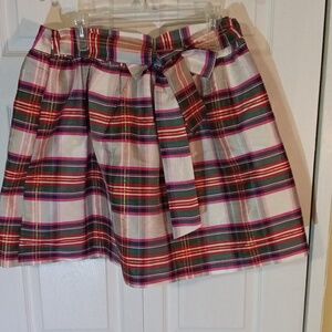 Crown & Ivy Plaid Over the knee Silky- Red and White Skirt With Pockets Stunning